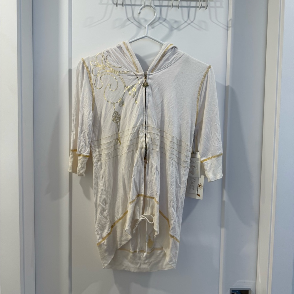 Dereon White and Gold Hooded Top Size M